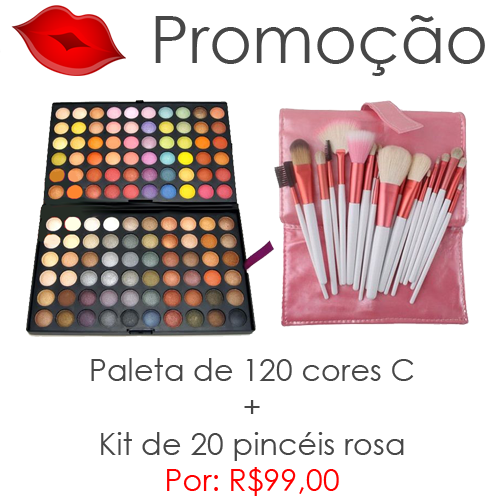 #2 Promo - Paleta de 120 cores C + Kit de 20 pincéis rosa