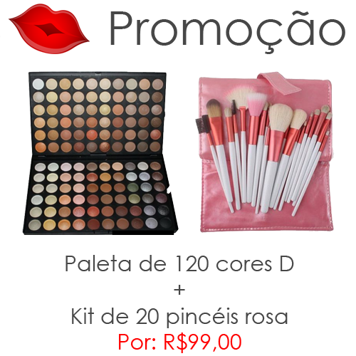 #3 Promo - Paleta de 120 cores D + Kit de 20 pincéis rosa